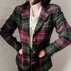 vintage 80s jewel tone preppy plaid pure wool suit